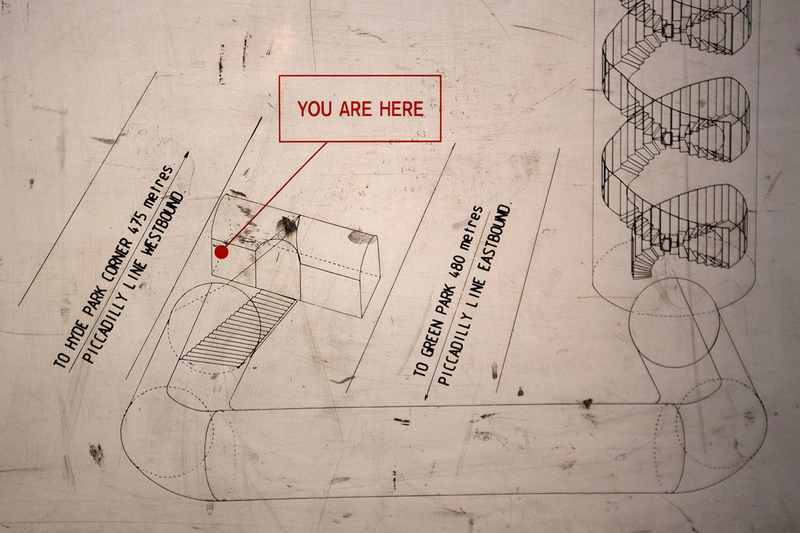 A map on a wall showing the location of the bunker. Photo: Dan Kitwood/Getty Images.